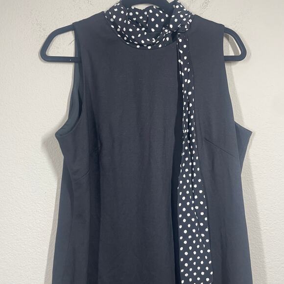 Sara Campbell Large Mock Neck Tie Shift Dress Black Polka Dot Sleeveless - Picture 2 of 9